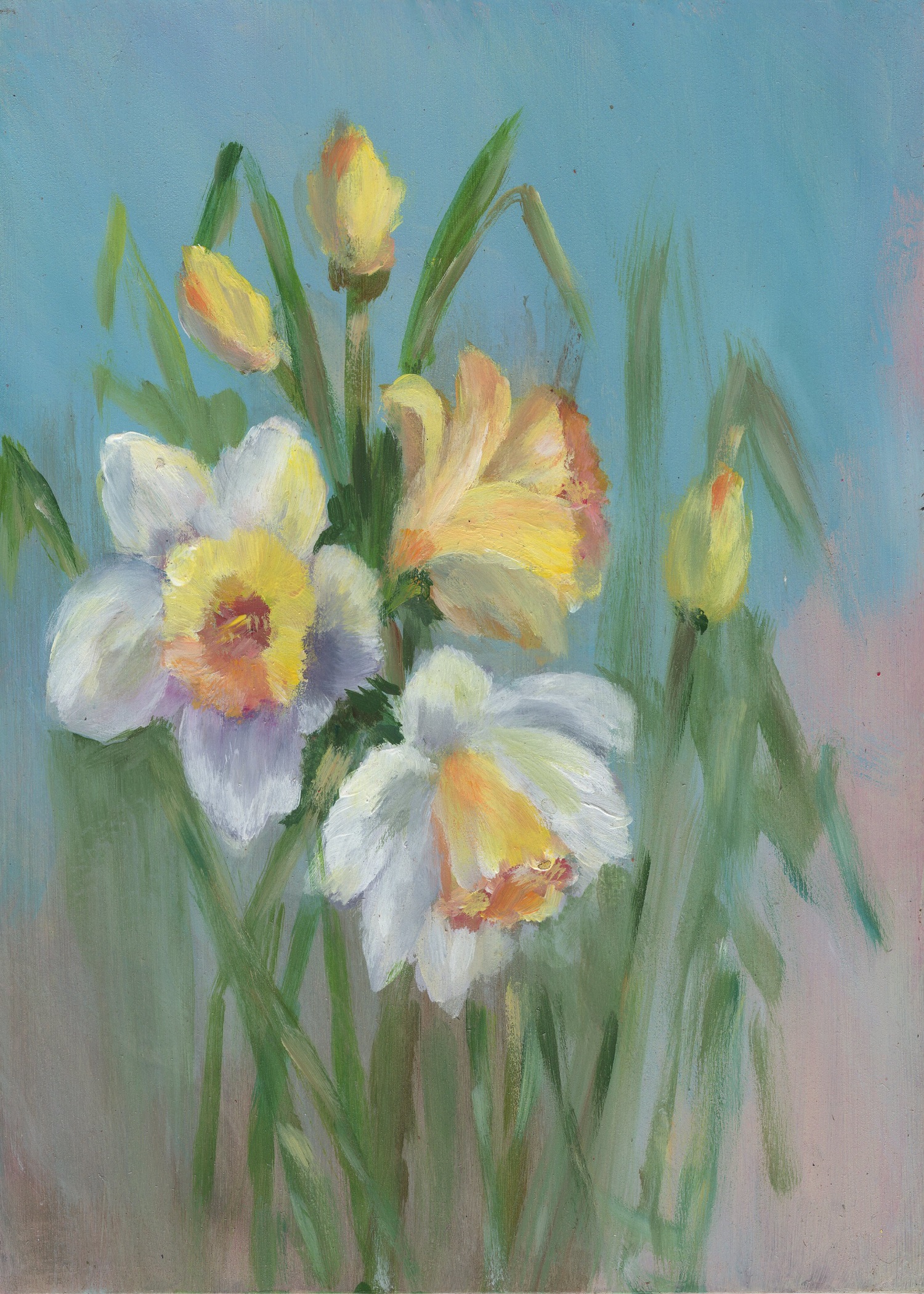 The Artistic All-In-One Collection 11 Hand-painted floral greeting card featuring a bouquet of yellow and white daffodils.