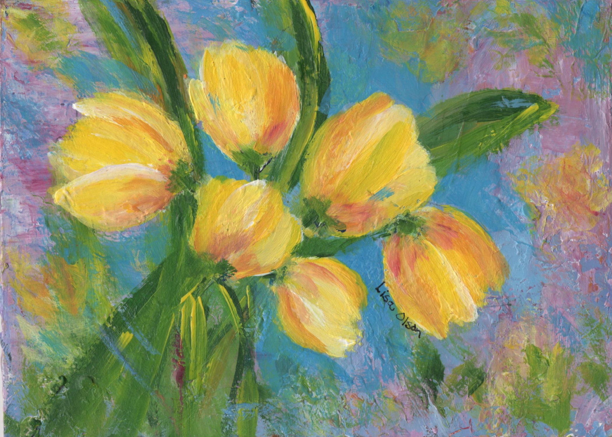 The Artistic All-In-One Collection 3 Artistic greeting card featuring a hand-painted bouquet of yellow tulips with an abstract background.